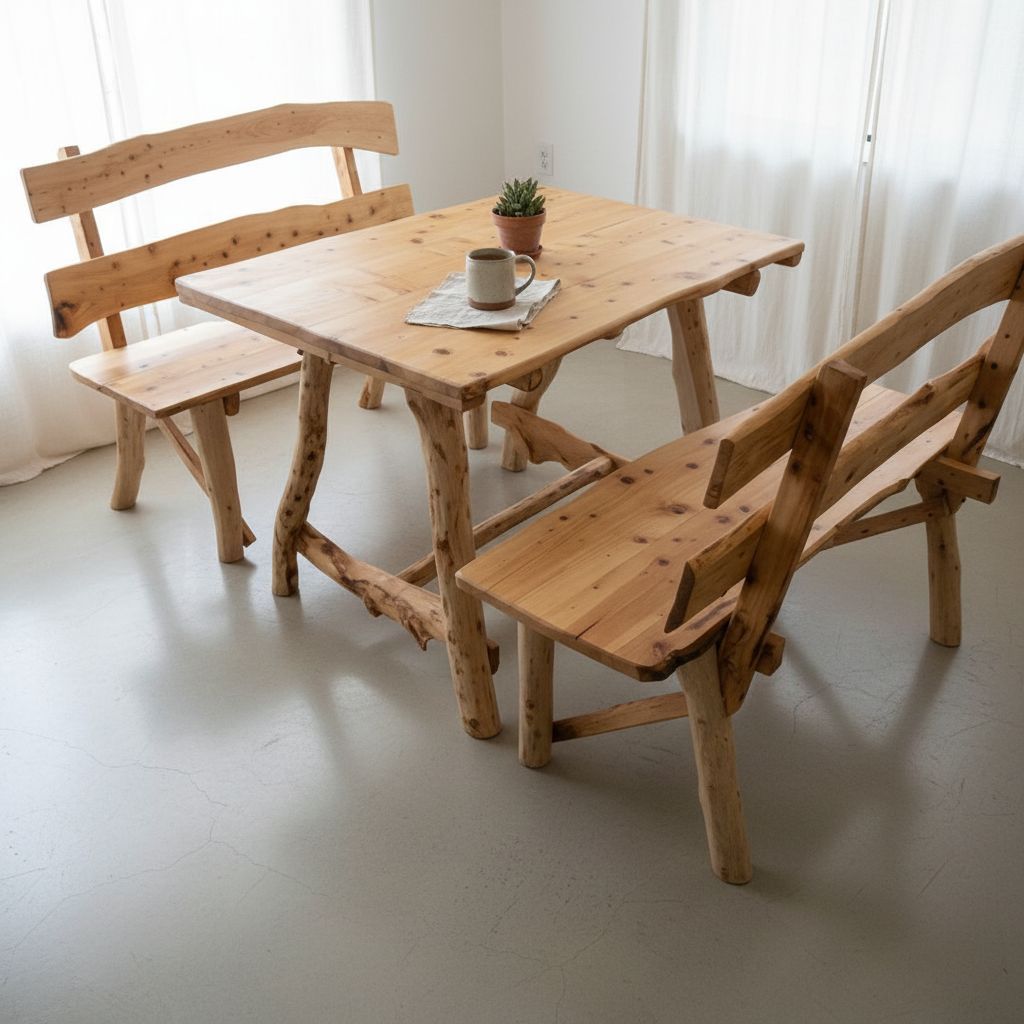 Grigri Halfa Creation - Table en bois de cyprès massif avec deux bancs - 1